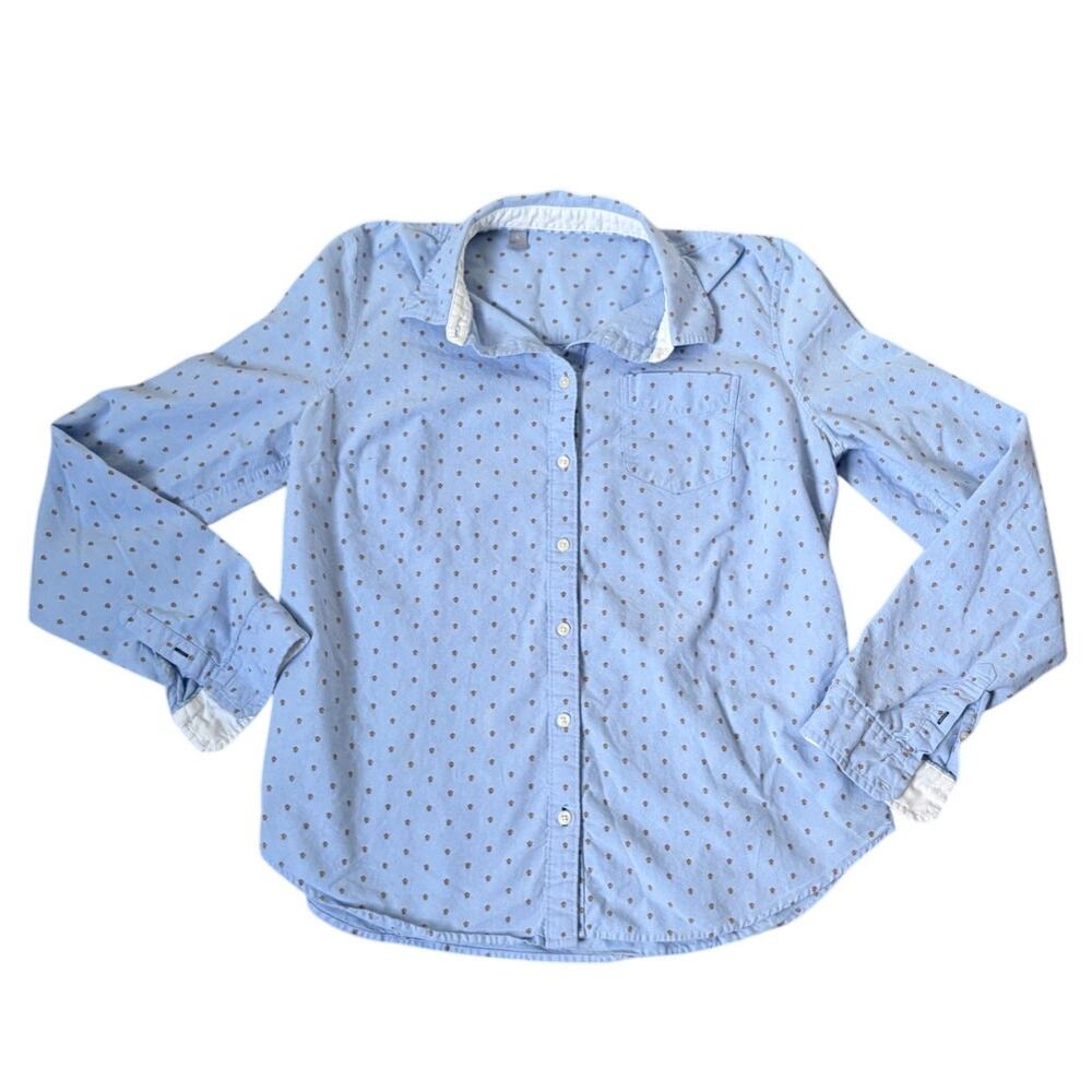 Womens 100% Cotton Button Down Casual Blue Floral Dress Shirt Sz L Career Office - Picture 3 of 9